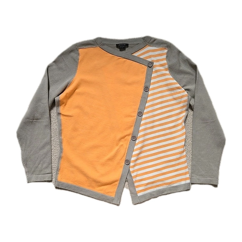 Mel &‎ Lisa Orange Gray White Striped Knit Long Sleeve Shirt Top Blouse XL